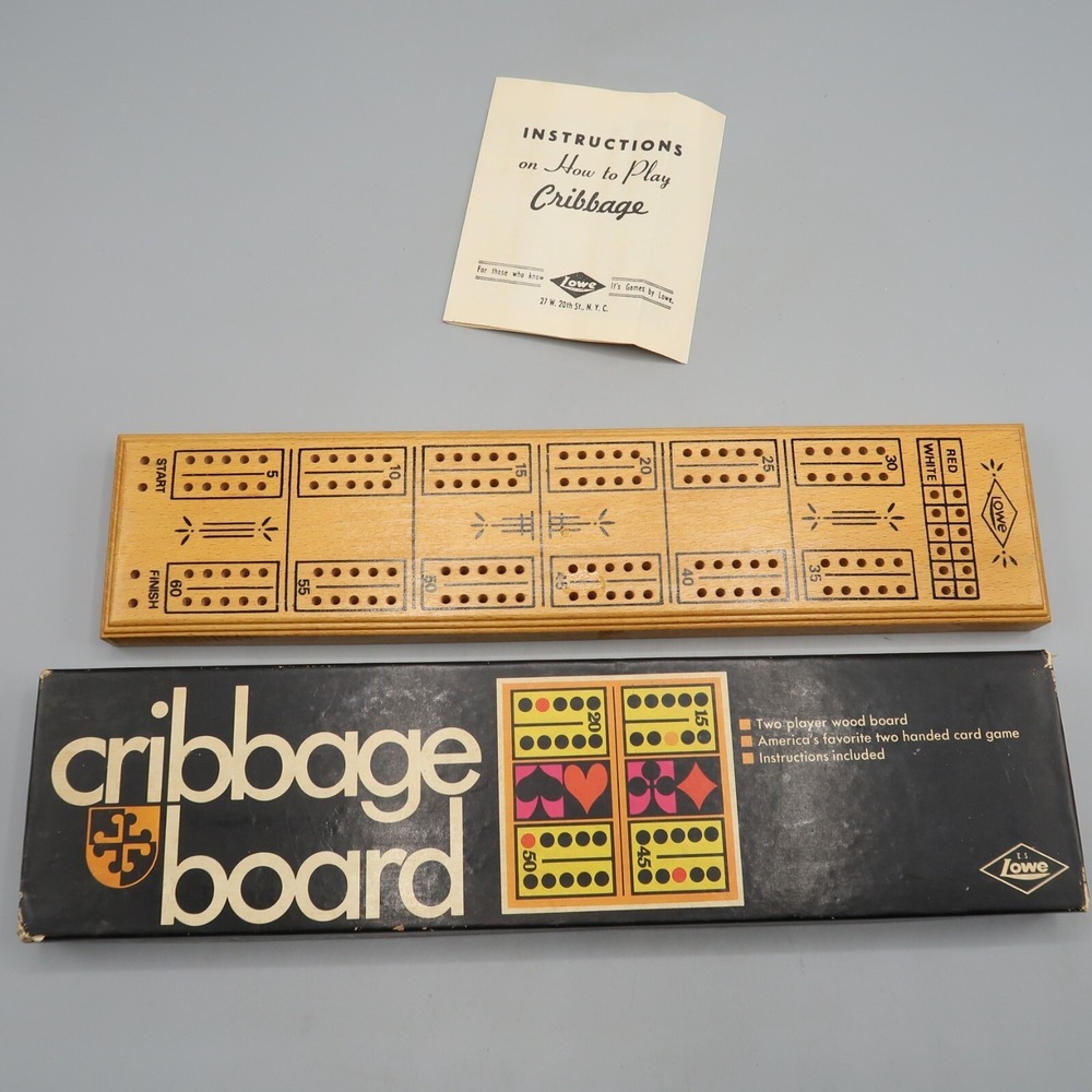 Vintage 1968 Cribbage Board Wooden Lowe Age 8+ Model Card Game 12 in